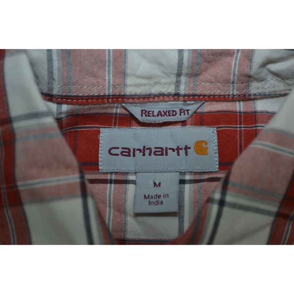 Carhartt Medium M Mens 100% Cotton Work Shirt Relaxed Fit Red Plaid Long‎ Sleeve - Picture 7 of 16